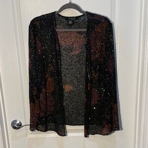 J Kara Vintage Black Purple Sequin Women's Cardigan Size L